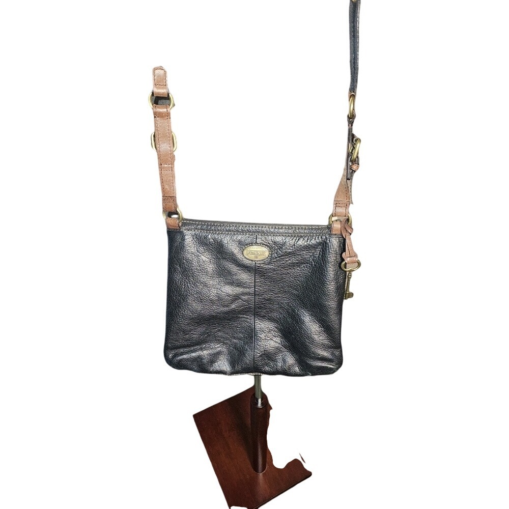 Vintage Fossil Black Pebbled Leather Explorer Triple Zip Black Crossbody Bag - Picture 3 of 13